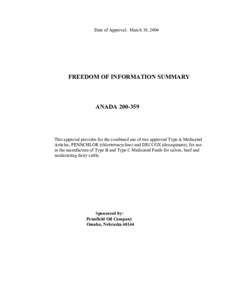 Date of Approval: March 19, 2004  FREEDOM OF INFORMATION SUMMARY ANADA[removed]