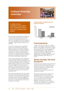 Cultural diversity overview In 2006, 44% of Australians were either born overseas or had at