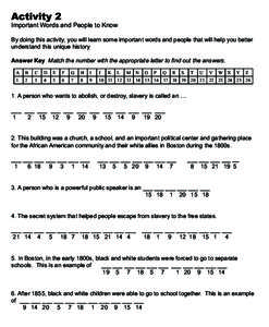 Activity 2  Important Words and People to Know By doing this activity, you will learn some important words and people that will help you better understand this unique history. Answer Key Match the number with the appropr