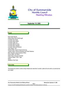 City of Summerside Monthly Council Meeting Minutes September 18, 2006