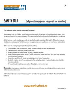 7  SAFETY TALK [fall protection equipment – approvals and inspection]