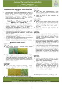 National Agromet Advisory Bulletin Friday, 8th March, 2013 (For the period 8th to 12th March, 2013) 