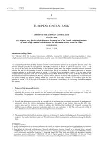 Opinion of the European Central Bank of 25 July 2014 on a proposal for a directive of the European Parliament and of the Council concerning measures to ensure a high common level of network and information security acros