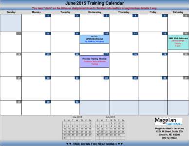 June 2015 Training Calendar You may 