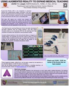 USING AUGMENTED REALITY TO EXPAND MEDICAL TEACHING LEUNG Y. C. Joseph, KUMTA Shekhar M.,, YUNG L. K. Alex, JIN Yan Teaching and Learning Resource Centre, Faculty of Medicine The Chinese University of Hong Kong Augmented 