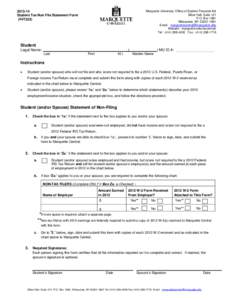 [removed]Student Tax Non File Statement Form (F4T223) Marquette University, Office of Student Financial Aid Zilber Hall, Suite 121