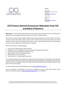 Contacts: Mark Southam Event Director, CIO Finance Summit CDM Media