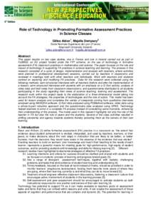 Role of Technology in Promoting Formative Assessment Practices in Science Classes Gilles Aldon1, Majella Dempsey2 École Normale Supérieure de Lyon (France) Maynooth University (Ireland) 1