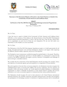 Presidency Pro Témpore MISION PERMANENTE DEL ECUADOR ANTE LAS NACIONES UNIDAS  Statement of the Permanent Mission of Ecuador to the United Nations on behalf of the