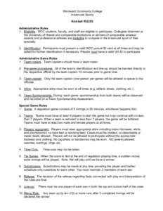 Windward Community College Intramural Sports Kickball RULES Administrative Rules 1. Eligibility. WCC students, faculty, and staff are eligible to participate. Collegiate lettermen at the University of Hawaii and comparab