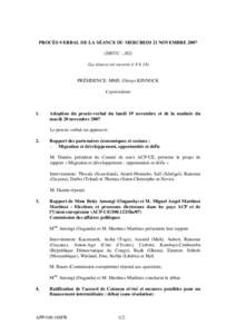 PROCÈS-VERBAL DE LA SÉANCE DU MERCREDI 21 NOVEMBRE[removed]C[removed]La séance est ouverte à 9 h 14) PRÉSIDENCE: MME. Glenys KINNOCK Coprésidente