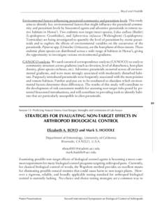 ____________________________________________________________________ Boyd and Hoddle  Environmental factors influencing parasitoid community and parasitism levels. This study aims to identify key environmental factors th