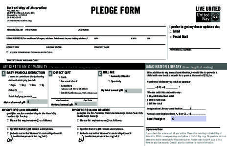 PLEDGE FORM  United Way of Muscatine P.O. Box[removed]W 2nd Street, Suite 201 Muscatine, IA 52761