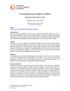 Current Research on Child Care Effects