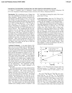 Lunar and Planetary Science XXXIVpdf URANIUM-LEAD ISOTOPIC SYSTEMATICS OF THE MARTIAN METEORITE ZAGAMI L. E. Borg1, Y. Asmerom2, and J. E. Edmunson1, 1Institute of Meteoritics University of New Mexico, Albu