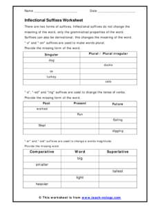 Inflectional Suffixes Worksheet