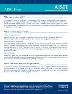 Child benefit / Personal allowance / Disability / Government / Income / Assured Income for the Severely Handicapped / Government of Alberta / Welfare in Canada