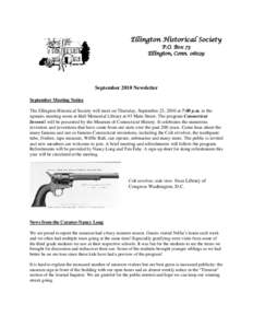 Ellington Historical Society P.O. Box 73 Ellington, Conn[removed]September 2010 Newsletter September Meeting Notice