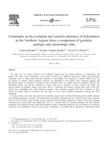 Earth and Planetary Science Letters[removed] – 346 www.elsevier.com/locate/epsl Constraints on the evolution and vertical coherency of deformation in the Northern Aegean from a comparison of geodetic, geologic an