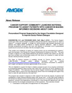 Amgen Foundation and Cancer Support Community Joint Release