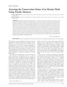 Research Article  Assessing the Conservation Status of an Iberian Moth Using Pseudo-Absences ROSA M. CHEFAOUI, Departamento de Biolog{´a Evolutiva y Biodiversidad, Museo Nacional de Ciencias Naturales, c/ Jose´ Gutie´