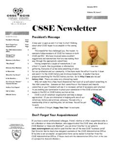 January 2013 Volume 10, Issue 1 CSSE Newsletter President’s Message