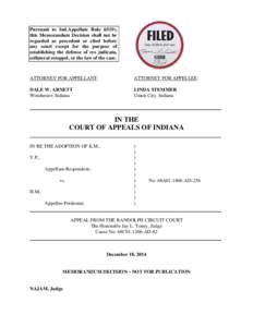 Pursuant to Ind.Appellate Rule 65(D), this Memorandum Decision shall not be regarded as precedent or cited before any court except for the purpose of establishing the defense of res judicata, collateral estoppel, or the 