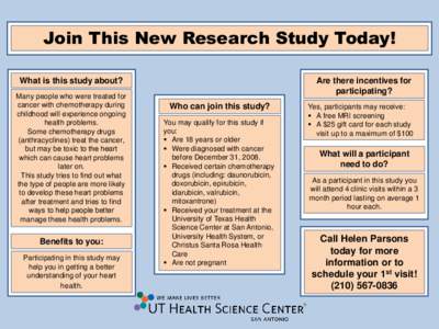 Join This New Research Study Today! What is this study about? Many people who were treated for cancer with chemotherapy during childhood will experience ongoing health problems.