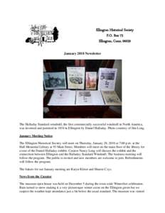 Ellington Historical Society P.O. Box 73 Ellington, Conn[removed]January 2010 Newsletter  The Halladay Standard windmill, the first commercially successful windmill in North America,