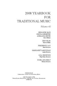 2008 YEARBOOK FOR TRADITIONAL MUSIC