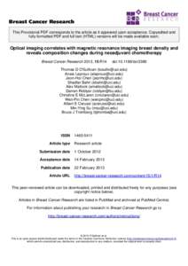 Breast Cancer Research This Provisional PDF corresponds to the article as it appeared upon acceptance. Copyedited and fully formatted PDF and full text (HTML) versions will be made available soon. Optical imaging correla