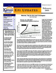 Bureau of Epidemiology & Public Health Informatics  E P I U P DA T E S Inside This Issue:  Volume 6, Issue 2