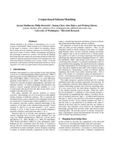 Corpus-based Schema Matching Jayant Madhavan, Philip Bernstein1 , Kuang Chen, Alon Halevy and Pradeep Shenoy {jayant, kkchen, alon, pshenoy}@cs.washington.edu, [removed] University of Washington, 1 Microsoft R