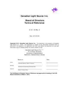 Canadian Light Source Inc. Board of Directors Terms of Reference[removed]Rev. 2  Date: [removed]