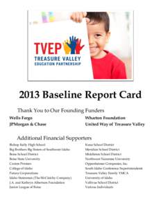 2013 Baseline Report Card Thank You to Our Founding Funders Wells Fargo JPMorgan & Chase  Wharton Foundation