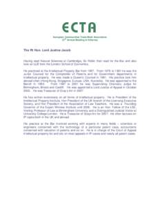 ECTA European Communities Trade Mark Association th 27 Annual Meeting in Killarney  The Rt Hon. Lord Justice Jacob