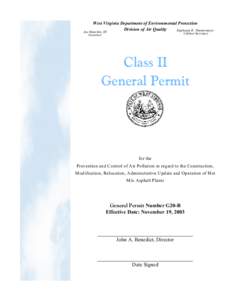 West Virginia Department of Environmental Protection Division of Air Quality Stephanie R. Timmermeyer Joe Manchin, III Governor