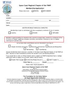 Space Coast Regional Chapter of the FMNP Membership Application Please check one: RENEWAL