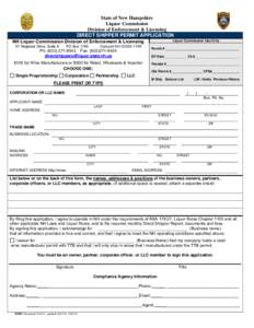 State of New Hampshire Liquor Commission Division of Enforcement & Licensing DIRECT SHIPPER PERMIT APPLICATION NH Liquor Commission Division of Enforcement & Licensing