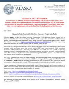 Change in State-Supplied Rabies Post-Exposure Prophylaxis Policy