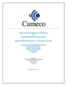 ______________________________________________________________________________Annual Compliance Monitoring & Operational Performance Report Reporting Period January 1 – December 31, 2014