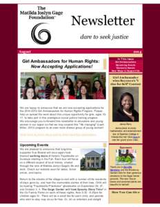 Newsletter dare to seek justice August Girl Ambassadors for Human Rights: Now Accepting Applications!