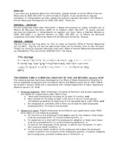 Business law / Employment / 103rd United States Congress / Family and Medical Leave Act / Law / Family law / Sick leave / Employee benefit / Nevada Department of Human Resources v. Hibbs / Leave / Human resource management / Employment compensation