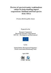 Microsoft Word - SRG 52-9 Review of African mammal and bird species subject to long-standing import suspensions _Public_.docx