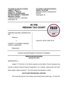 ATTORNEYS FOR PETITIONER: JAMES F. BEATTY JESSICA L. FINDLEY DONALD D. LEVENHAGEN KATHRYN MERRITT-THRASHER MEGAN M. PIAZZA