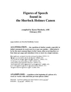Figures of Speech found in the Sherlock Holmes Canon compiled by Karen Murdock, ASH February 2011