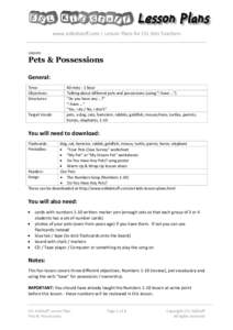 www.eslkidstuff.com | Lesson Plans for ESL Kids Teachers  Lesson: Pets & Possessions General: