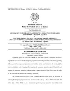 REVERSE, DISSOLVE, and REMAND; Opinion Filed March 29, S In The  Court of Appeals