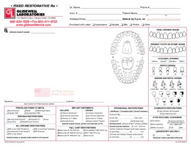 • FIXED RESTORATIVE Rx •  Dr. Name__________________________________________________ Phone #__________________________ GLIDEWELL LABORATORIES
