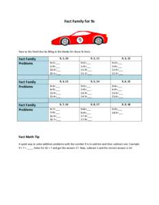 Fact Family for 9s  Race to the finish line by filling in the blanks for these 9s facts. Fact Family Problems
